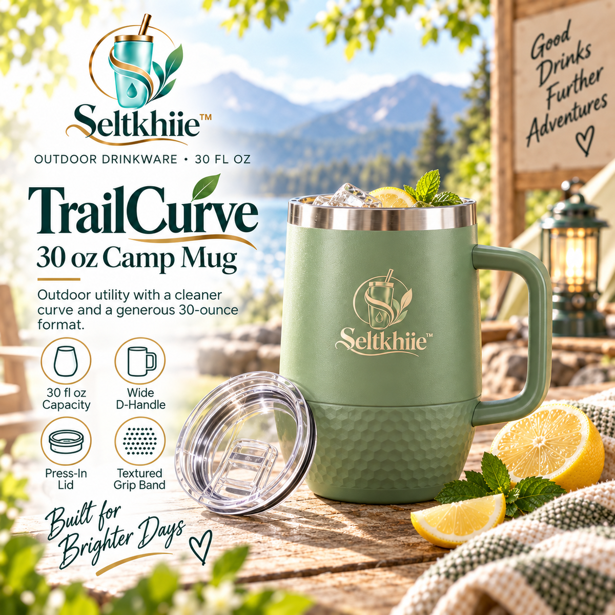 Seltkhiieโข TrailCurve 30 oz Insulated Camp Mug โ Stainless Steel Outdoor Coffee Cup