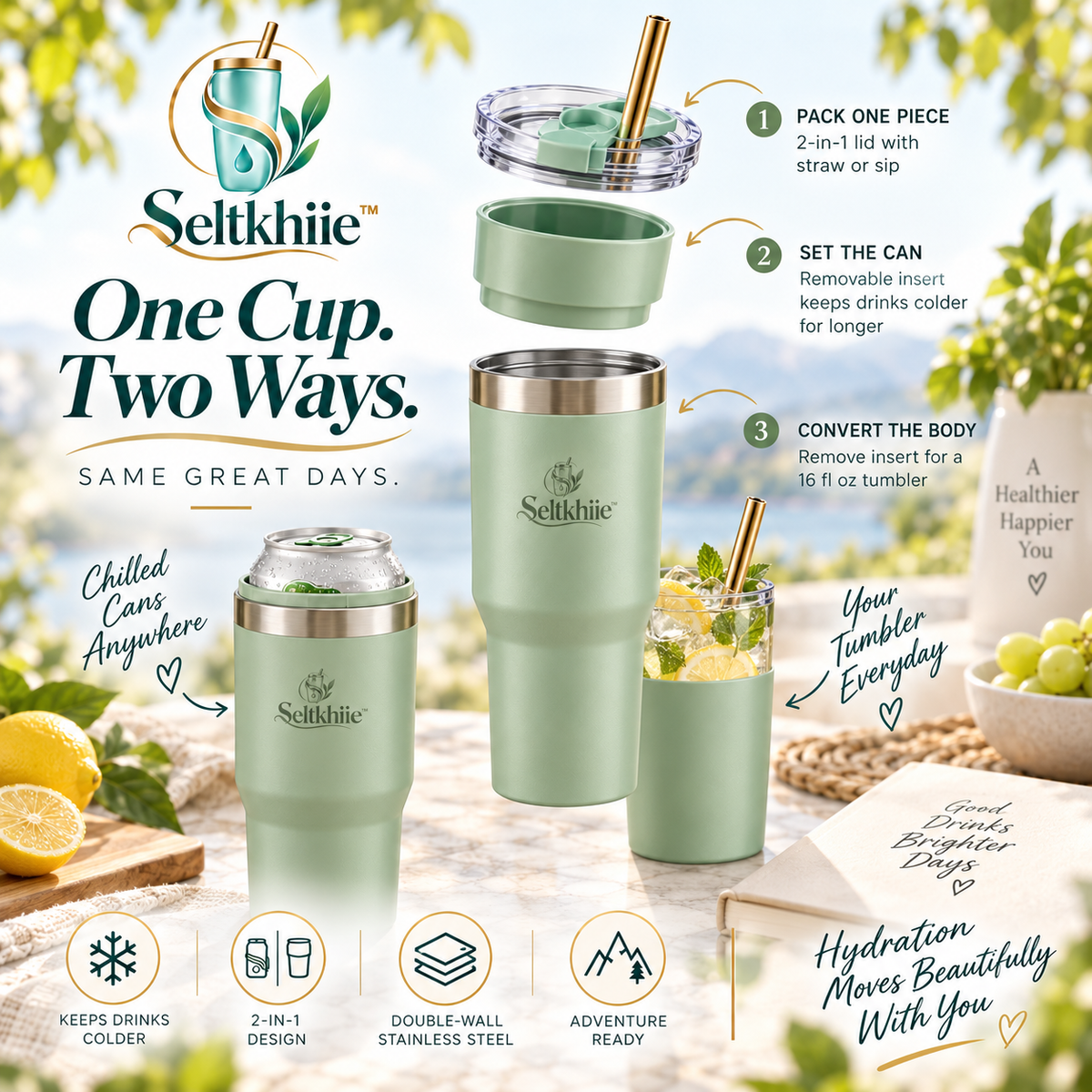 Seltkhiie™ ChillDock 16 oz 2-in-1 Can Cooler & Tumbler – Stainless Steel Cold Drink Cup