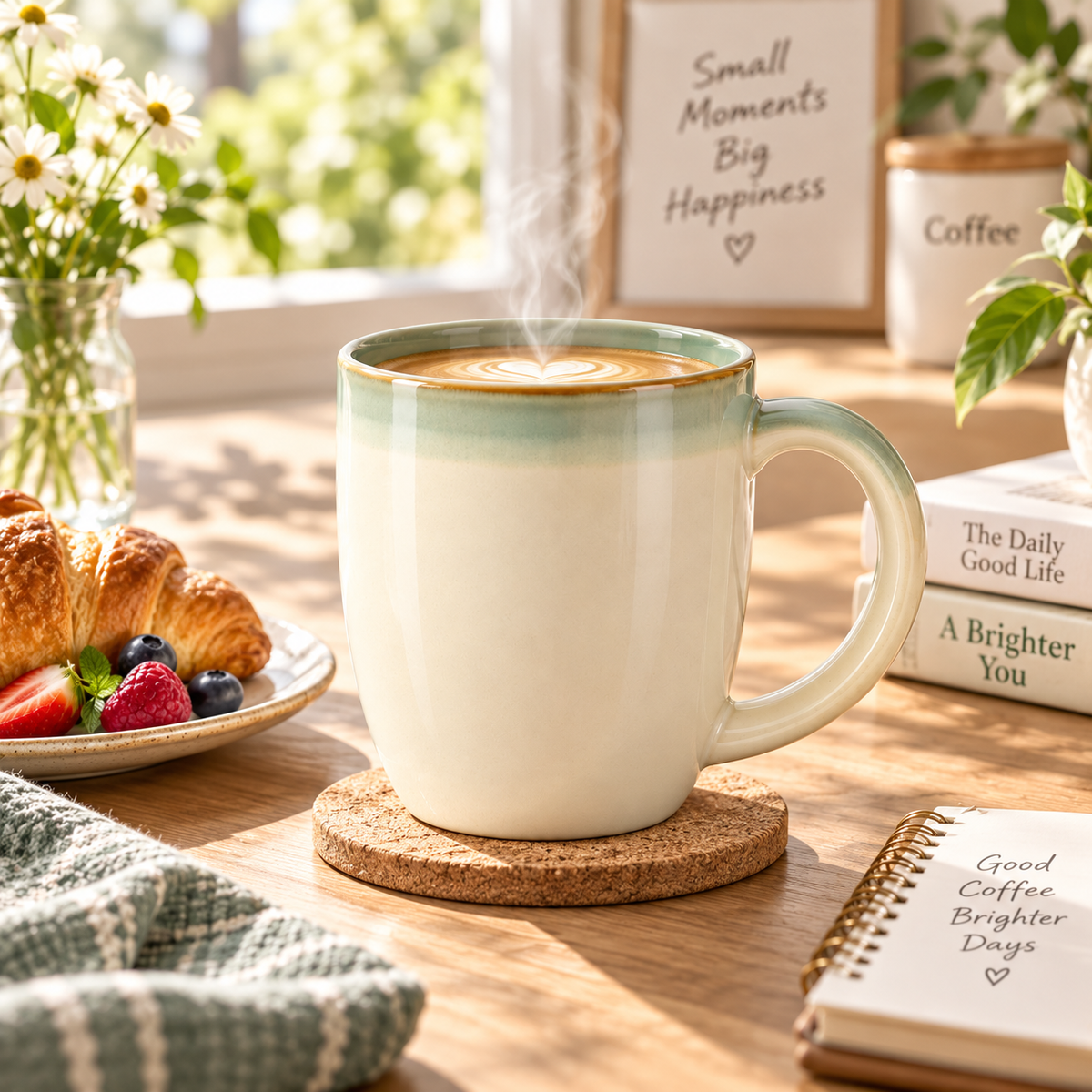 Seltkhiie™ HaloCeramic 16 oz Ceramic Coffee Mug – Modern Tea Cup with Large Handle