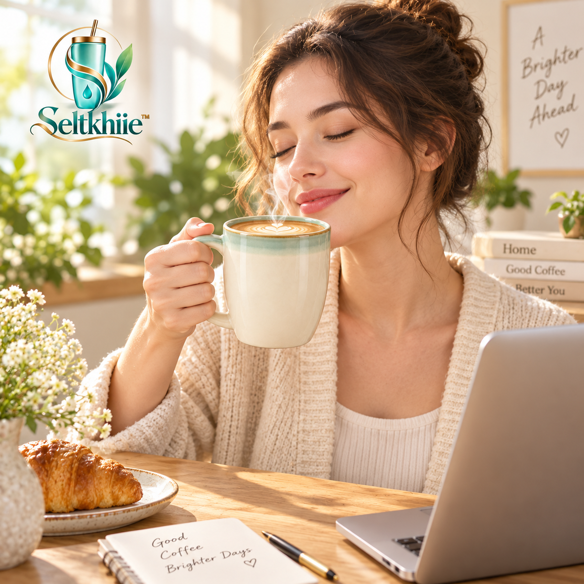 Seltkhiie™ HaloCeramic 16 oz Ceramic Coffee Mug – Modern Tea Cup with Large Handle
