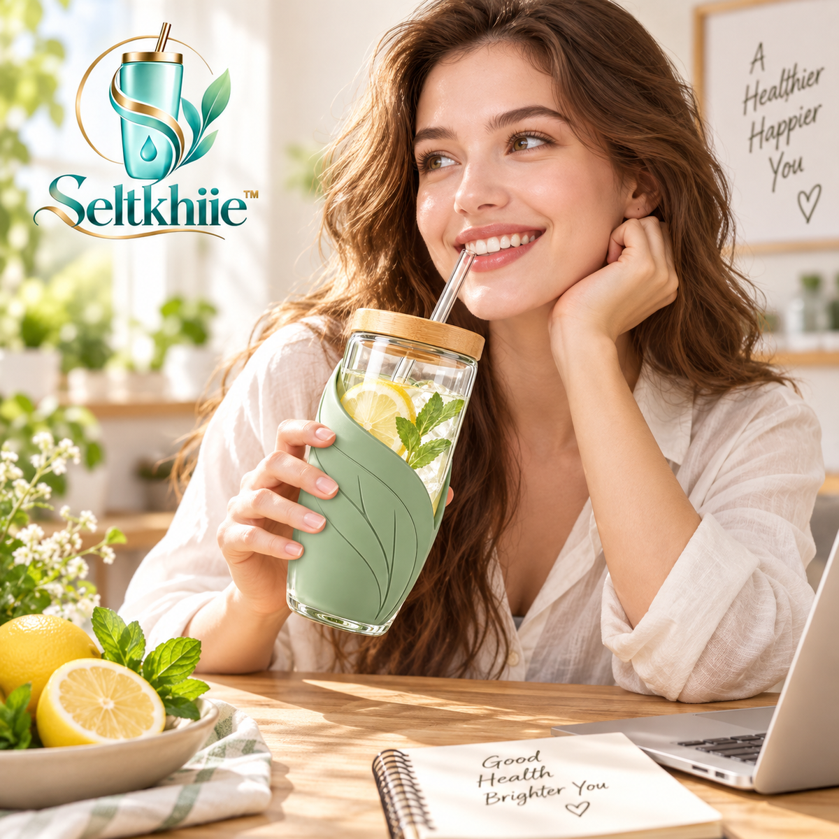 Seltkhiie™ GlassLeaf 20 oz Borosilicate Glass Tumbler – Bamboo Lid Iced Coffee Cup