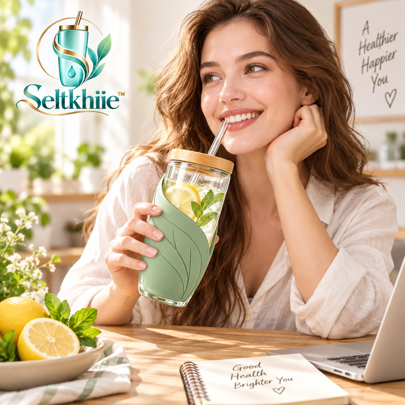 Seltkhiie™ GlassLeaf 20 oz Borosilicate Glass Tumbler – Bamboo Lid Iced Coffee Cup