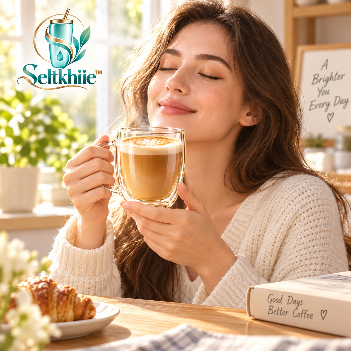 Seltkhiie™ AeroGlass 14 oz Double-Wall Glass Coffee Mug – Latte Tea Cup with Handle