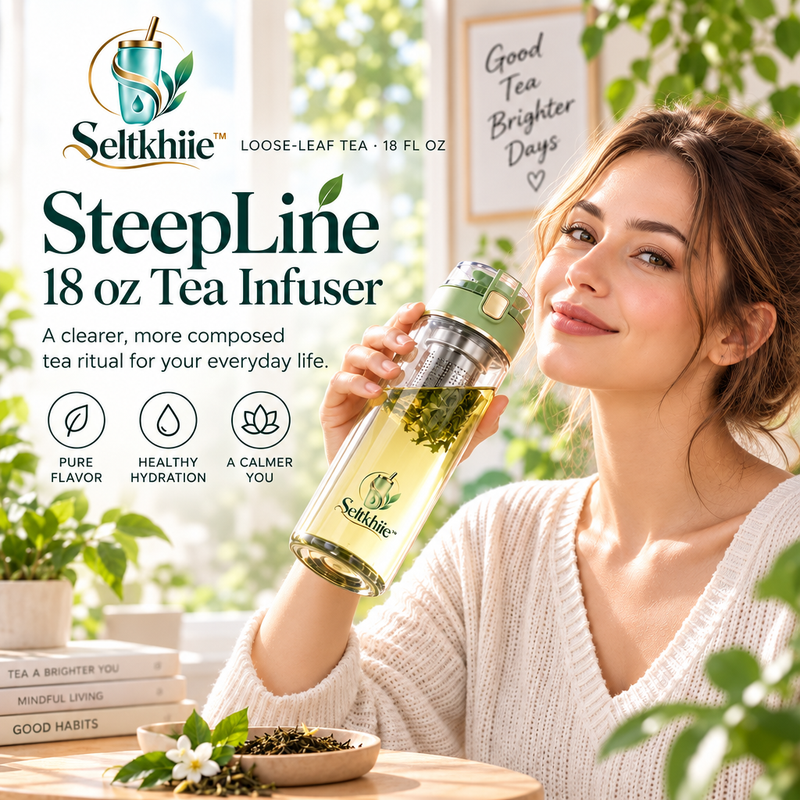 Seltkhiie™ SteepLine 18 oz Tea Infuser Bottle – Loose Leaf Glass Travel Tea Tumbler