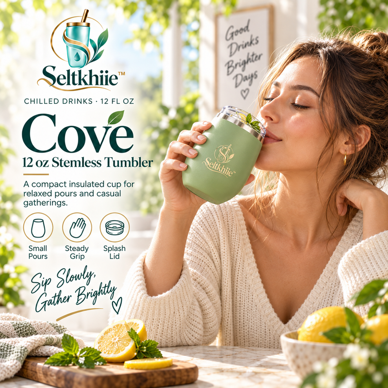 Seltkhiie™ Cove 12 oz Insulated Stemless Tumbler – Stainless Steel Cocktail & Wine Cup