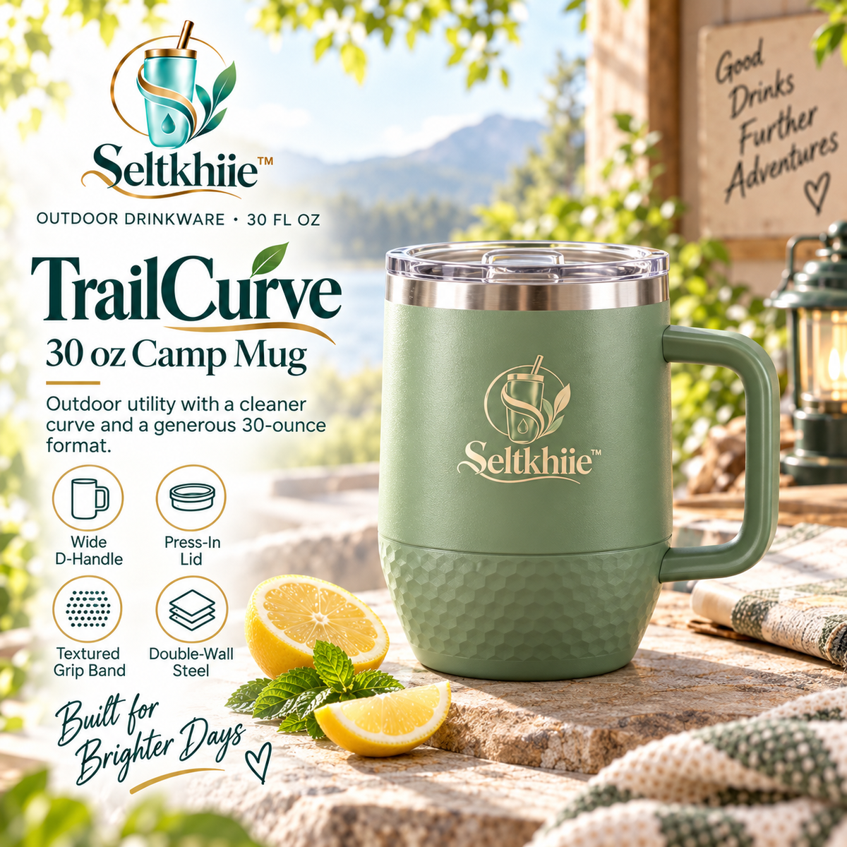Seltkhiie™ TrailCurve 30 oz Insulated Camp Mug – Stainless Steel Outdoor Coffee Cup