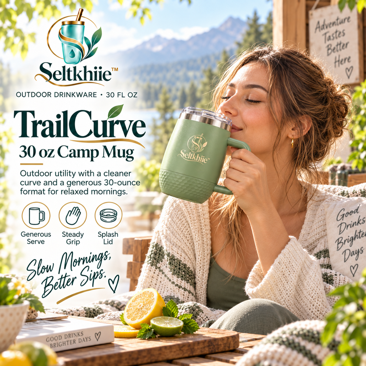 Seltkhiie™ TrailCurve 30 oz Insulated Camp Mug – Stainless Steel Outdoor Coffee Cup